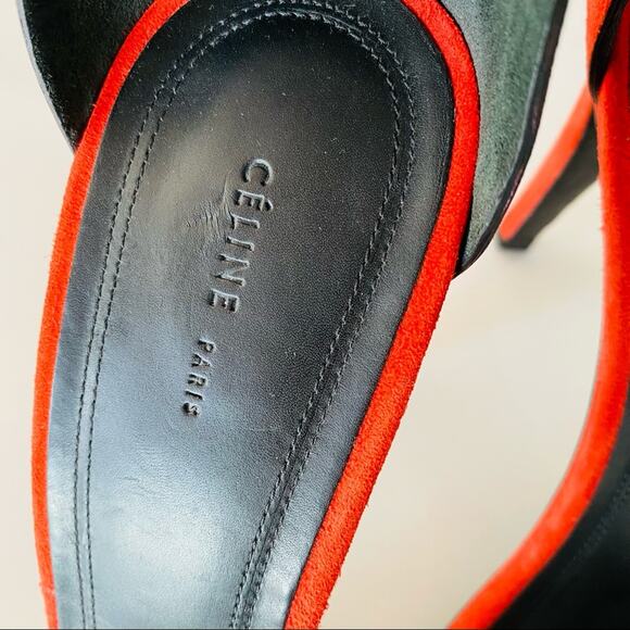 CELINE PARIS Italy Red Suede Gold Stiletto Ankle Strap High Heel Sandals 37 - Picture 6 of 14